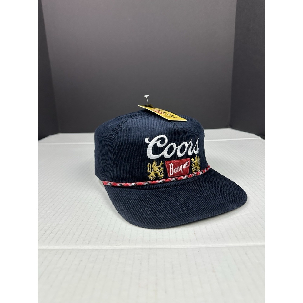 Coors Beer Hat Banquet Navy Blue Corduroy Snapback Promo Cap Roped Brim New